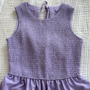 Sleeveless Smocked Full Skirt w/ Pockets Purple Midi Dress